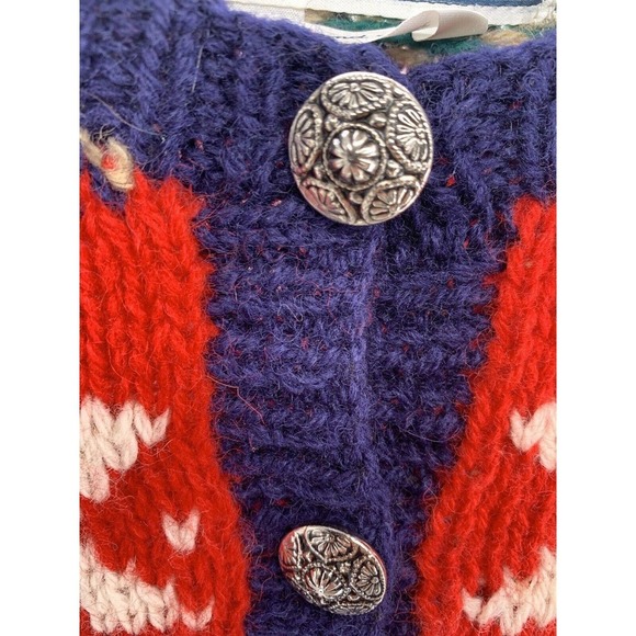 Women's Seychelle Hand Knit Button Up Cardigan Sweater Navy Blue/Green/Red Sz S - Picture 4 of 12
